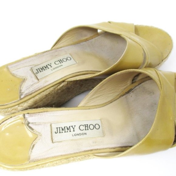 Jimmy Choo Yellow Patent Leather Espadrille Wedge Sandals Mules size 39